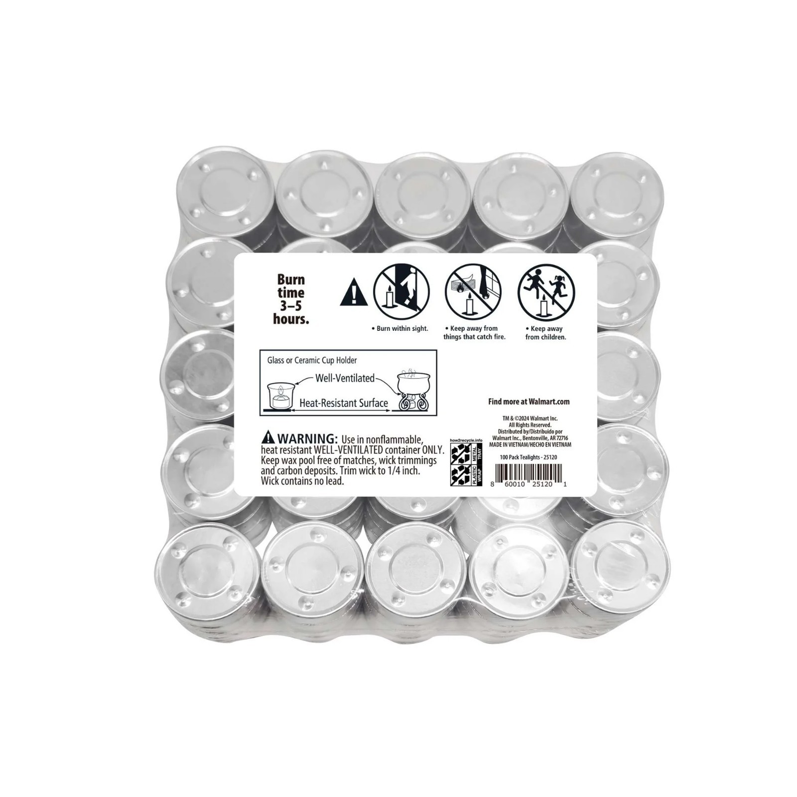 Mainstays White Unscented Indoor/Outdoor Tealight Candles, 100 Count