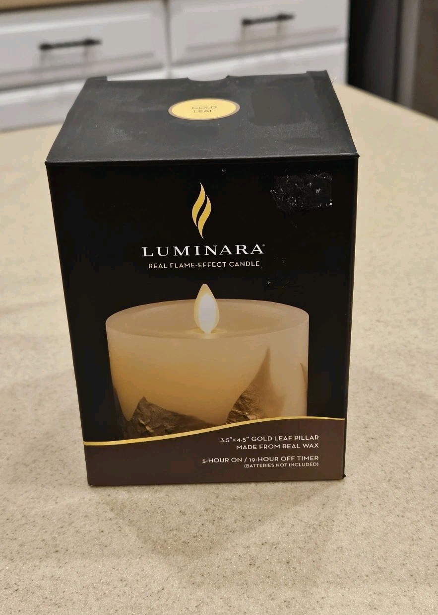 RARE LUMINARA FLAMELESS MOVING WICK FARMHOUSE MODERN RUSTIC LEAF PILLAR CANDLE