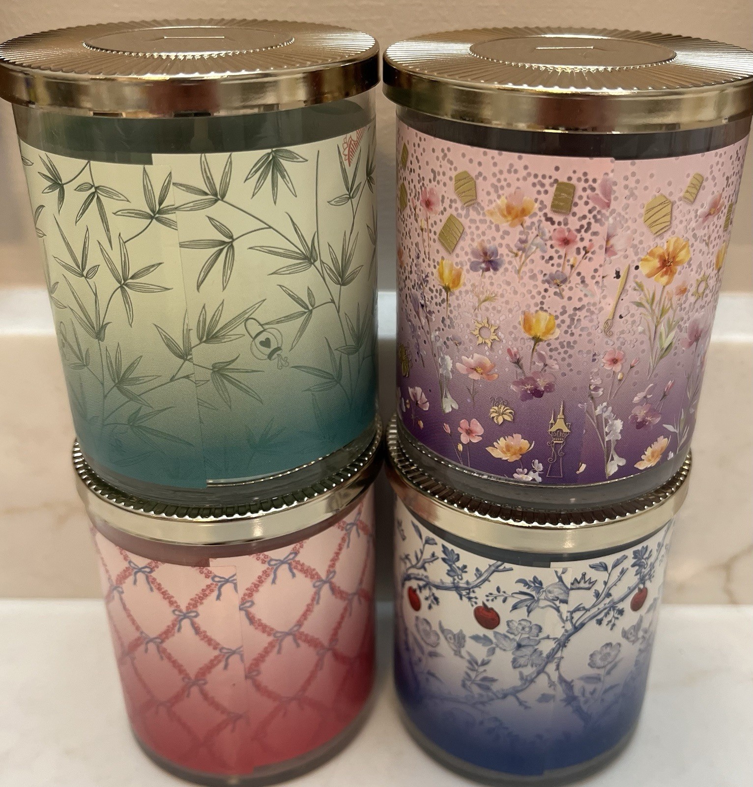 Bath Body Works 4 DISNEY single wick candles SNOW WHITE AURORA MULAN & RAPUNZEL