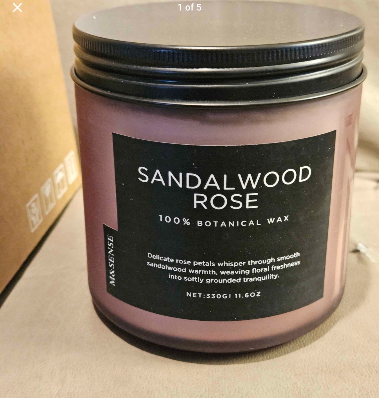 M&SENSE Sandalwood Rose Scented Candle 11.6oz Botanical Soy Wax Multiple Wicks