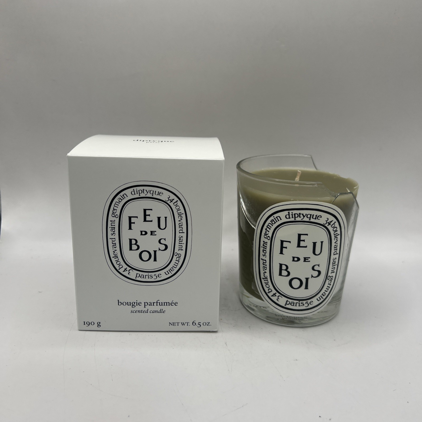 Diptyque Feu de Bois Candle 6.5 oz New Open Box Luxury Scented Candle Broken