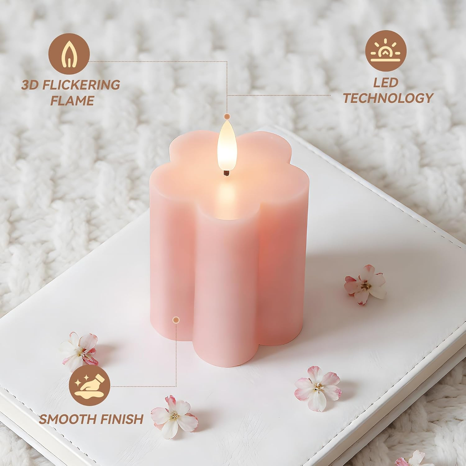 Pink Flower Flameless Candles with Remote and Timer Real Wax Made LED Pillar