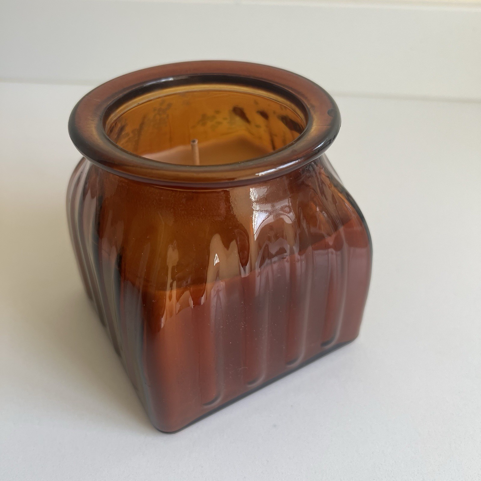 Langley Empire Candle Almond Froth 17oz Amber Fluted Glass Jar Single Wick USA
