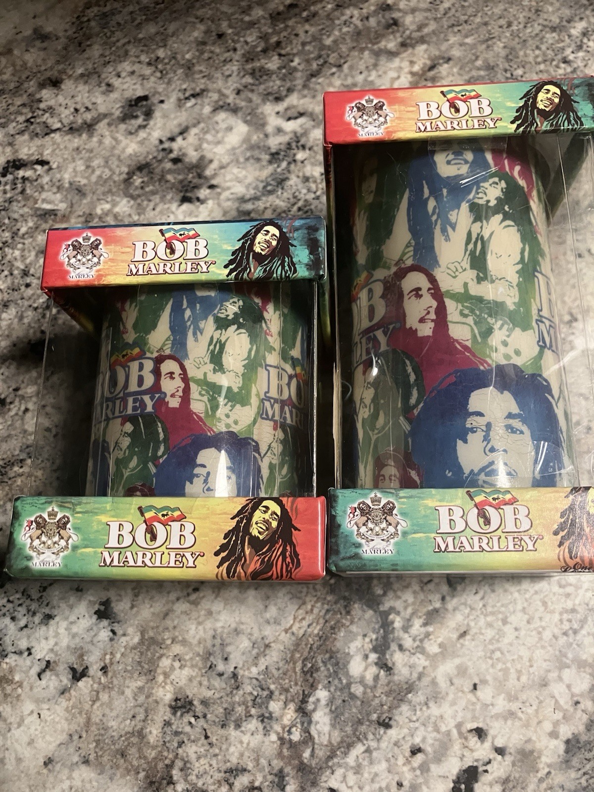 Set Of Two Battery Operated Flicker Flame Bob Marley Candles New