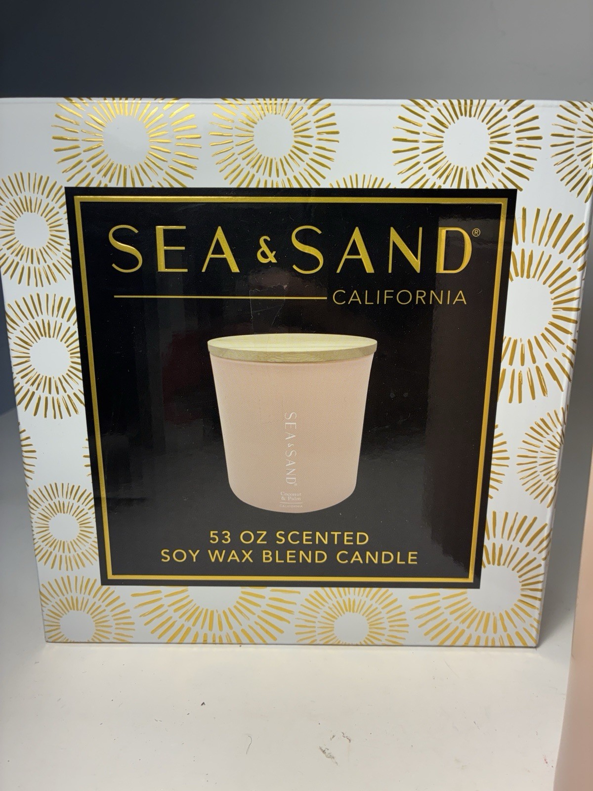 Sea & Sand California HUGE 4 wick 53oz Coconut + Palm XL Candle Pink Wood Lid