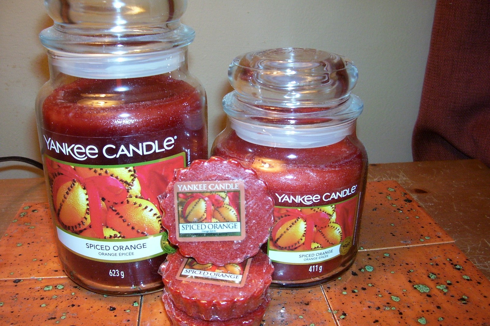 yankee candle 22oz & 14.5oz JARS SPICED ORANGE + 3 TARTS