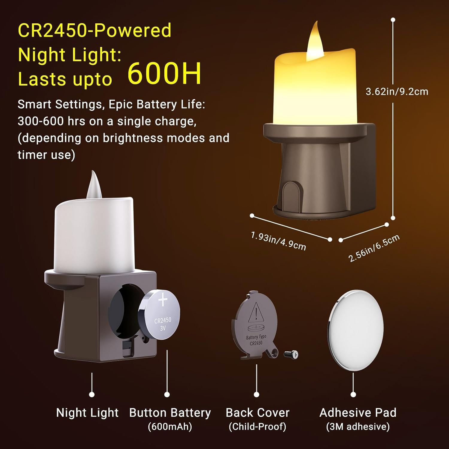 Waterproof Flameless Night Light with Flickering Glow – 1 Pack for Home Decor