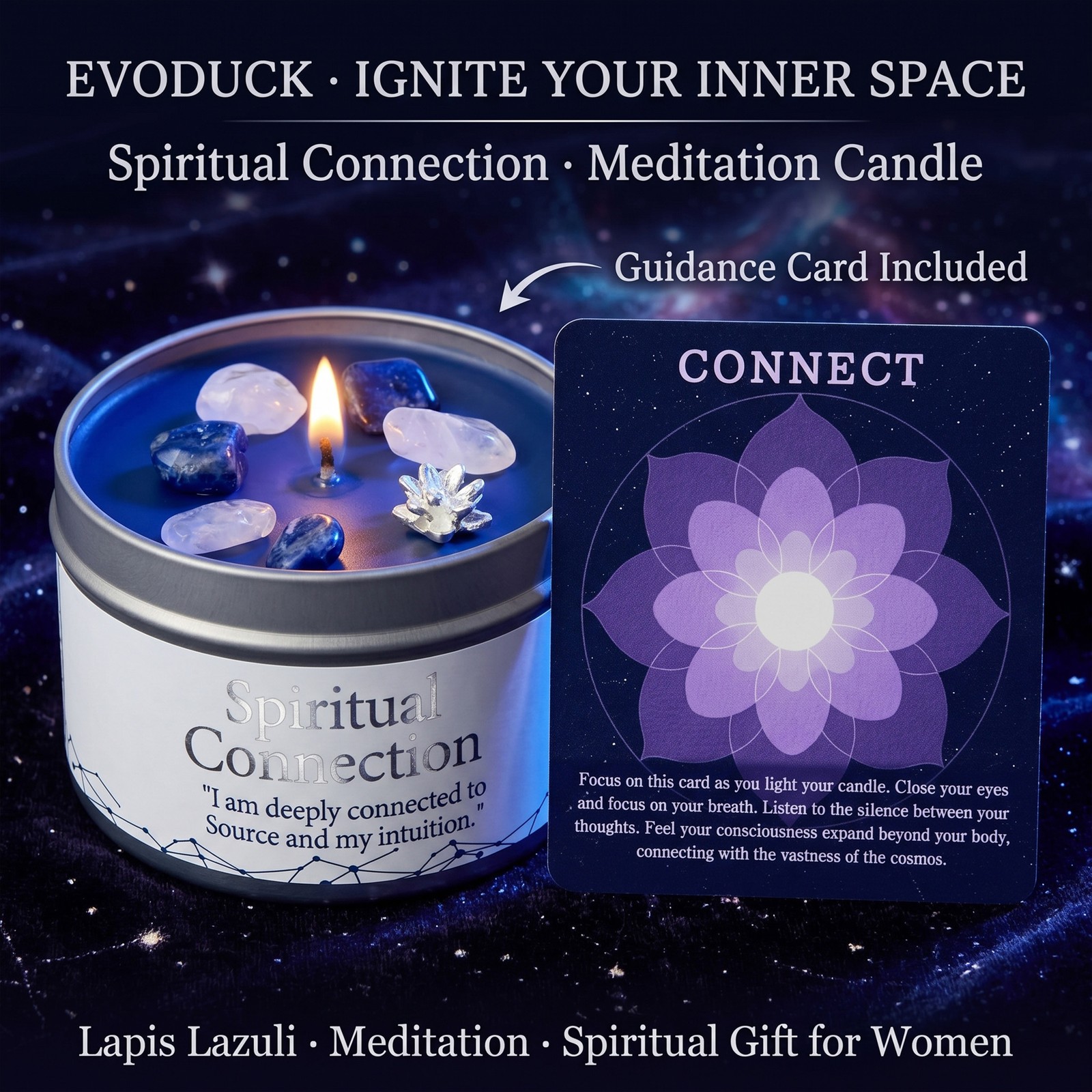 1 Pack EVODUCK Meditation Crystal Candle Lapis Lazuli Spiritual Gift 3 oz