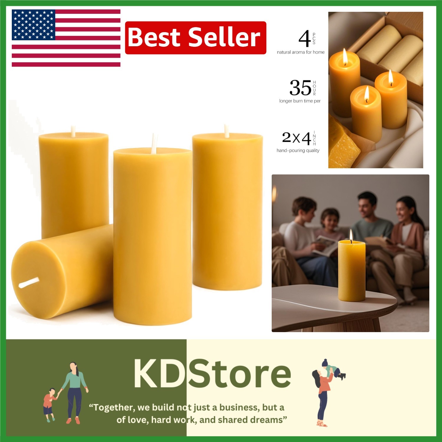 Long-Lasting Organic Beeswax Pillar Candles (4-Pack)