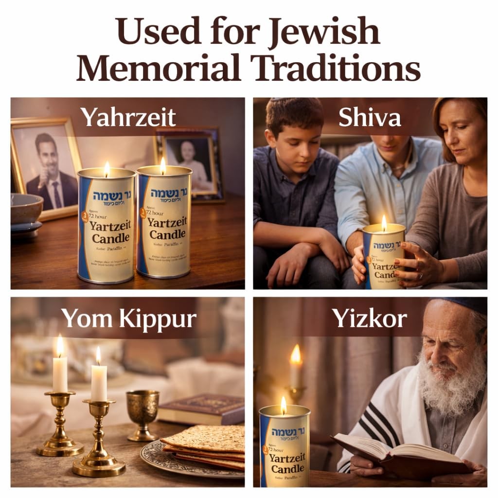 2 PCS 3 Day Yahrzeit Memorial Candles 72 Hour Kosher Jewish Tin Paraffin Wax
