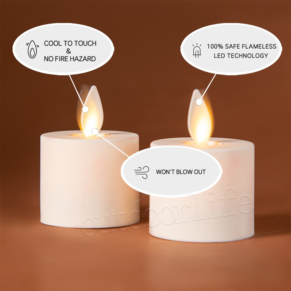 Set of 4 Luminara Moving Wick Flameless Tea Lights with Remote & Timer 1.4″ X 2″