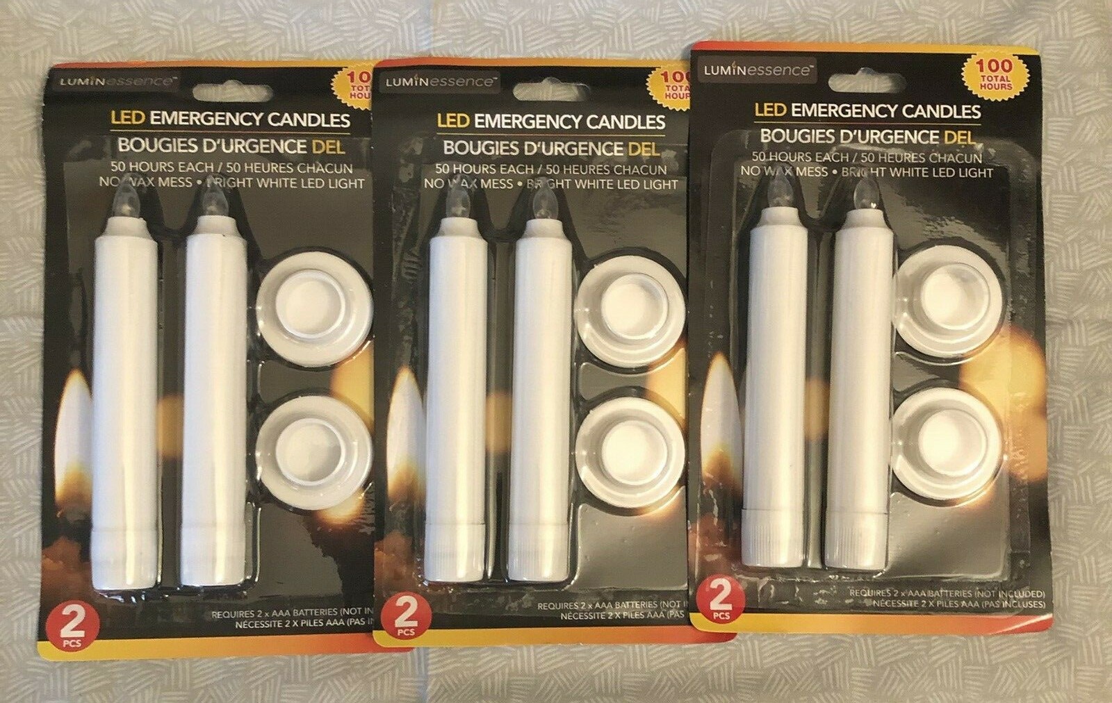 LED Emergency Candles 3 pack, 6 total, White LED Light, Uses AAA Batteries