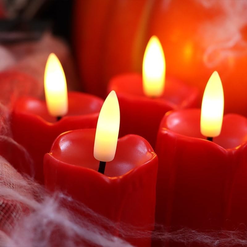 3.5”x1.5” Flameless LED Red Votive Candles with Timer Drips 6-Pack | Battery …