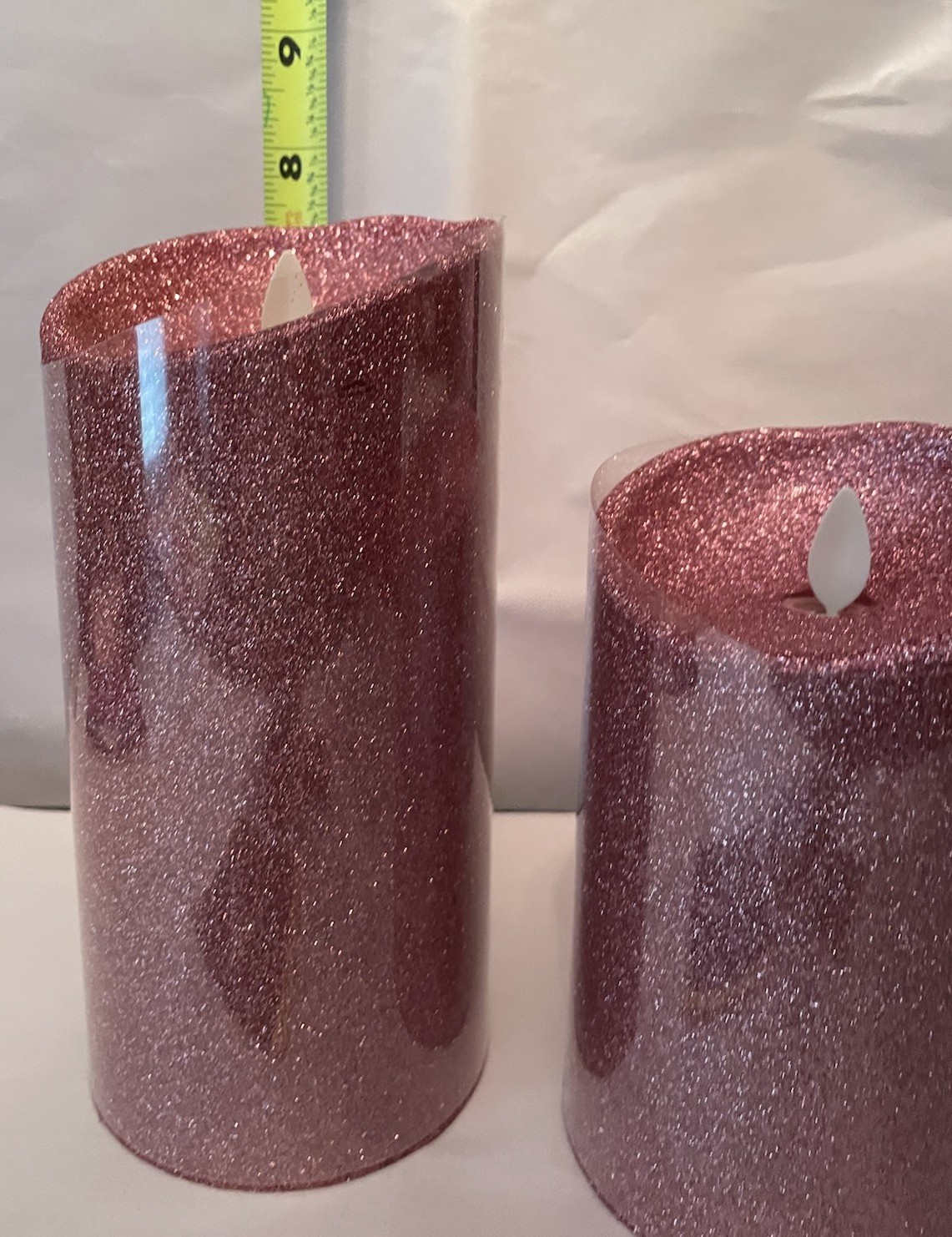 Luminara Flameless 5″ & 7″ Pink Glitter 2 pack Candle Set Timers and one remote
