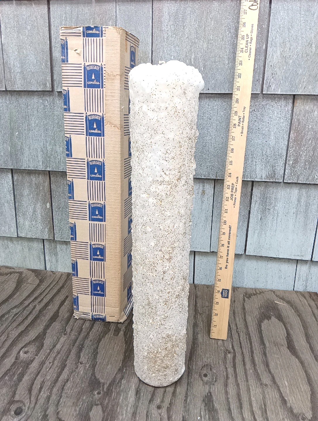 RIDICULOUSLY RARE! 21X 4″ VTG NEW UNUSED GLITTERED TEXTURED FREESTANDING CANDLE!