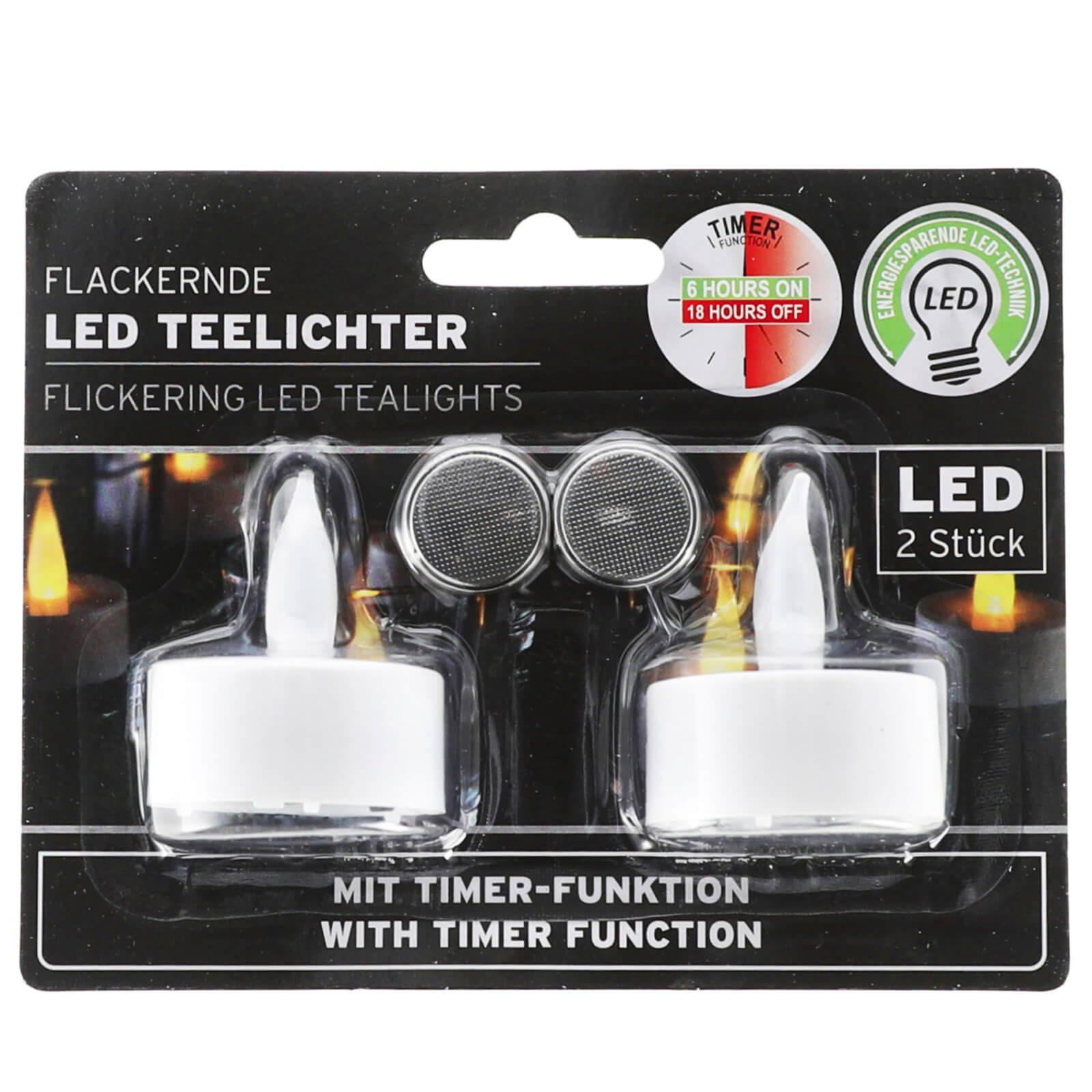 2 x LED tea lights with timer function warm white incl. 2 batteries CR2032 #20