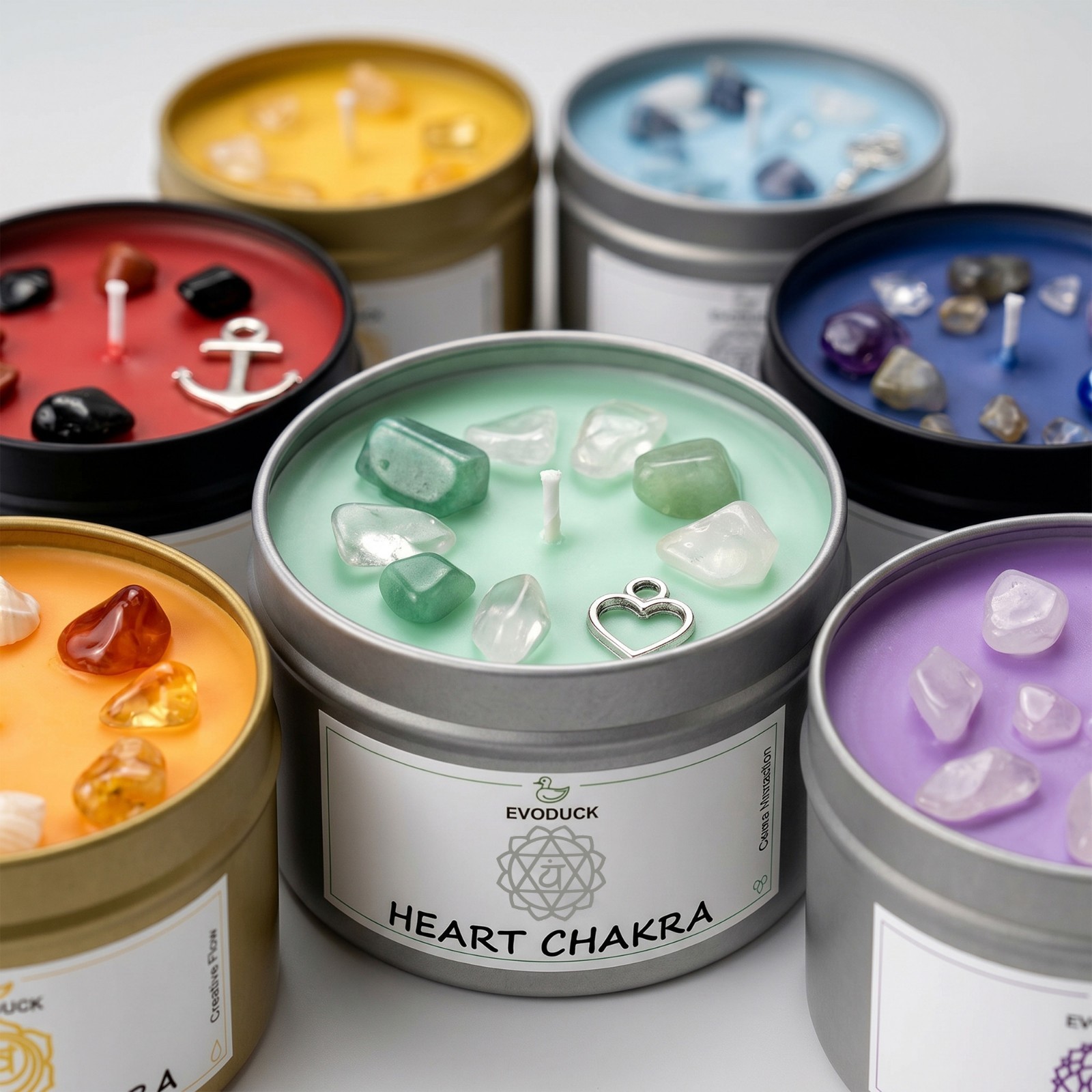 7 Chakra Candle Set Crystals Reiki Meditation Yoga Gift Set Energy Healing