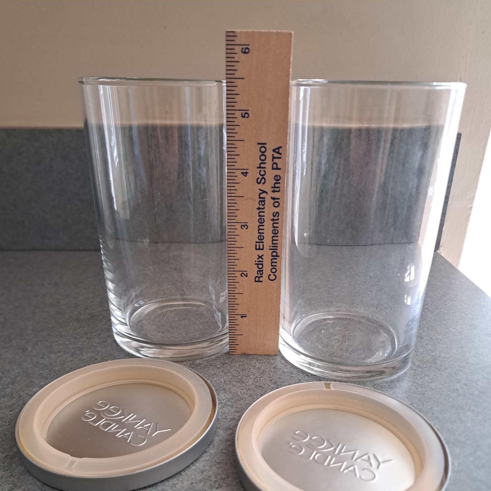 2- Empty yankee candle glass jars with lids. 14.25oz