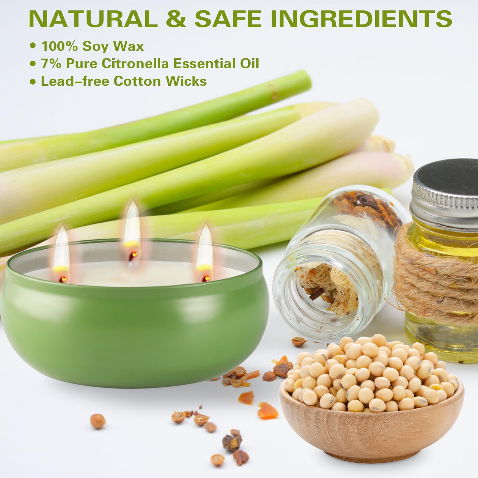Citronella Candles Outdoor, Large Citronella Candle Set of 3, 12 oz 3 Wick So…