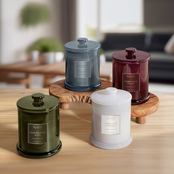 Bellevue Luxury 11 oz Scented Soy Blend Glass Candle with Lid, 4-Pk Soy Wax Set