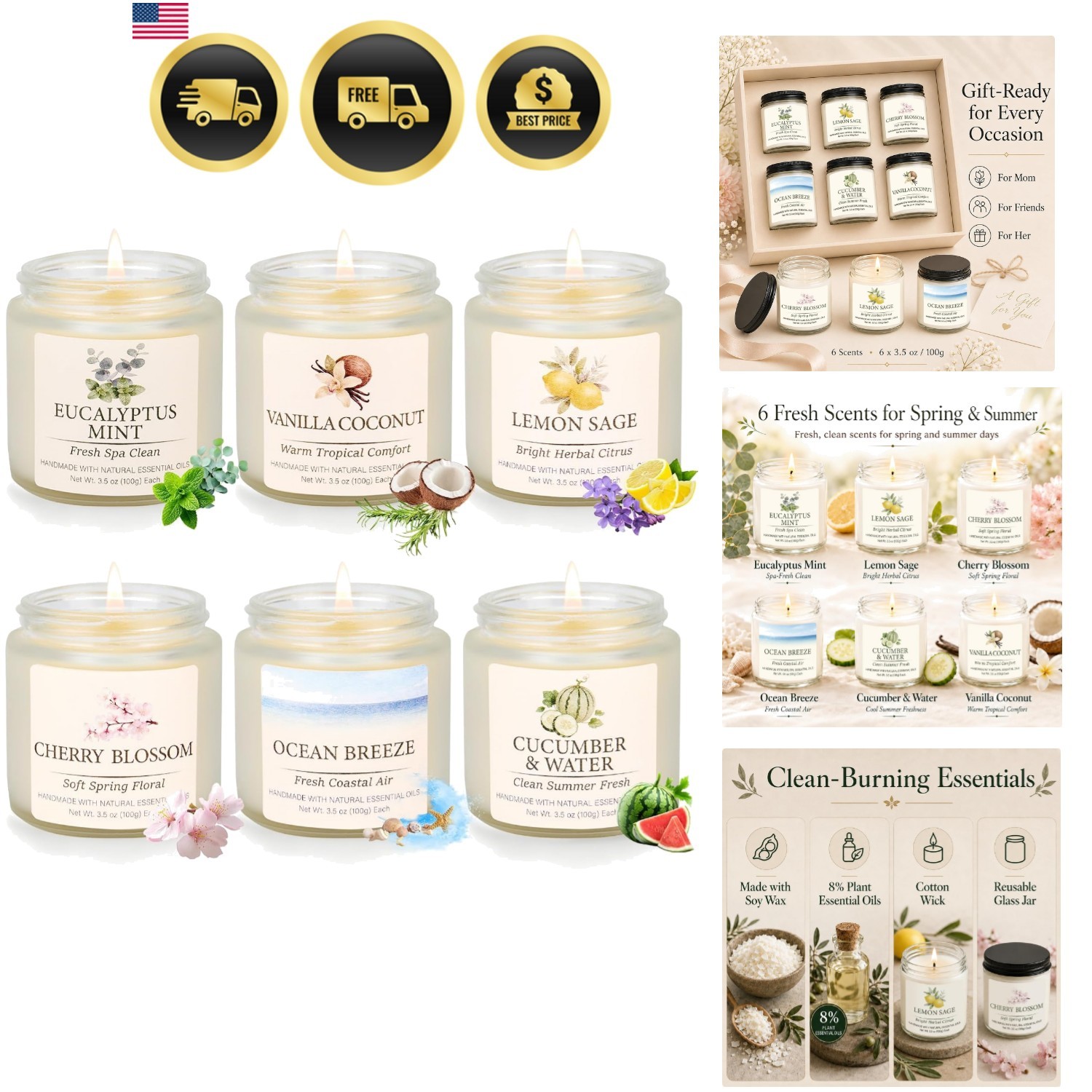 Spring & Summer Scented Candles Set, 6 Pack Soy Candles for Home, 21 oz Aroma…