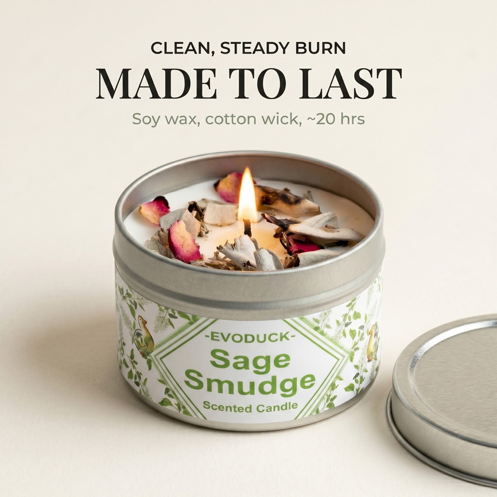 2 Pack Sage & Palo Santo Smudge Candle Soy Cleansing Dried Botanicals Gift Set