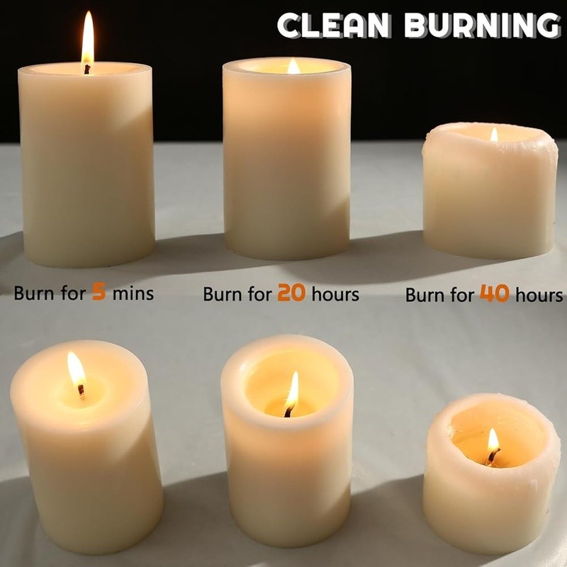 Unscented Pillar Candles Set 12 Clean Burning Dripless Long Lasting Home Decor