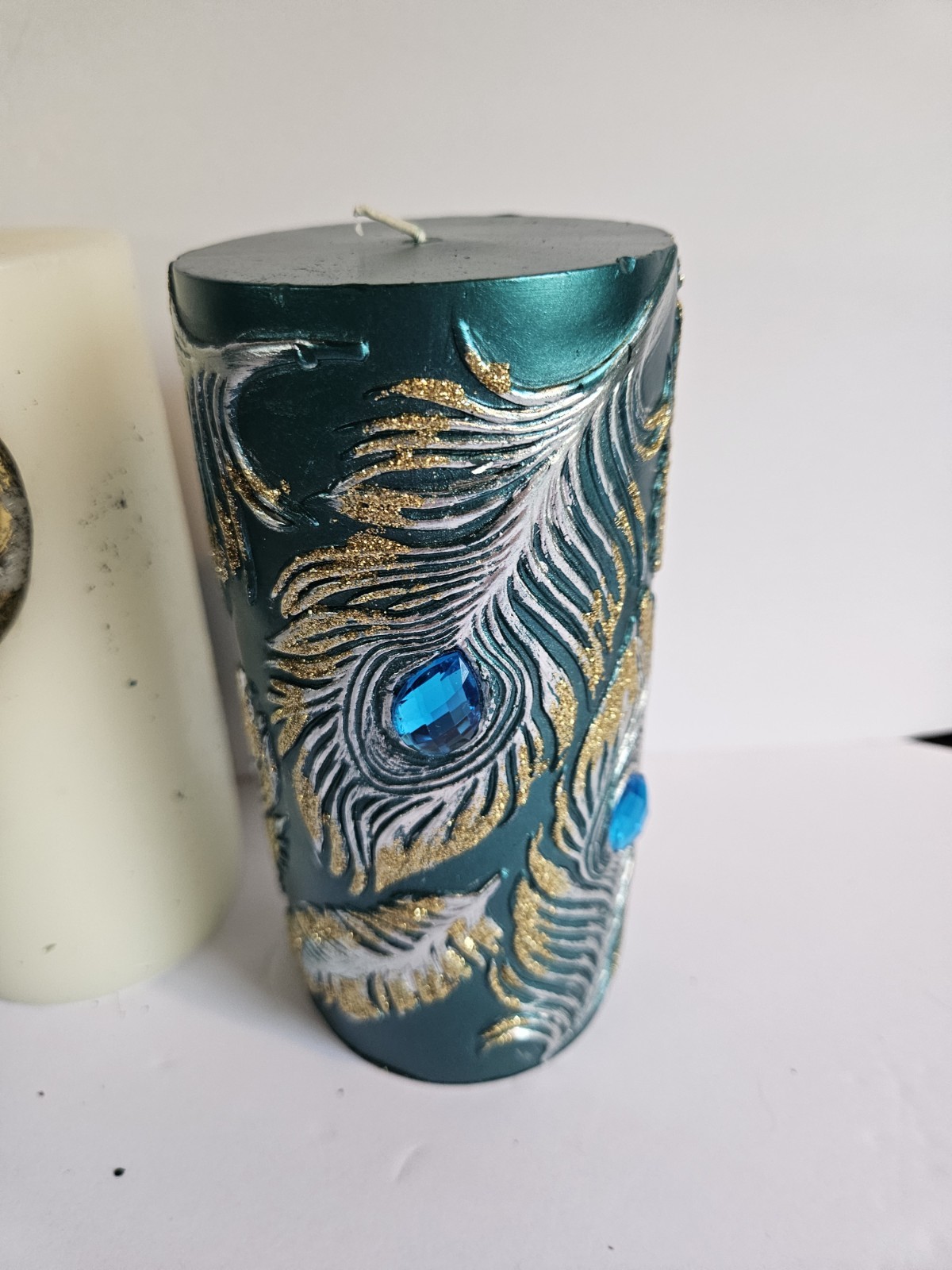 Pier 1 Imports Peacock Unscented Decorative Candles Set Of 3 Sparkles