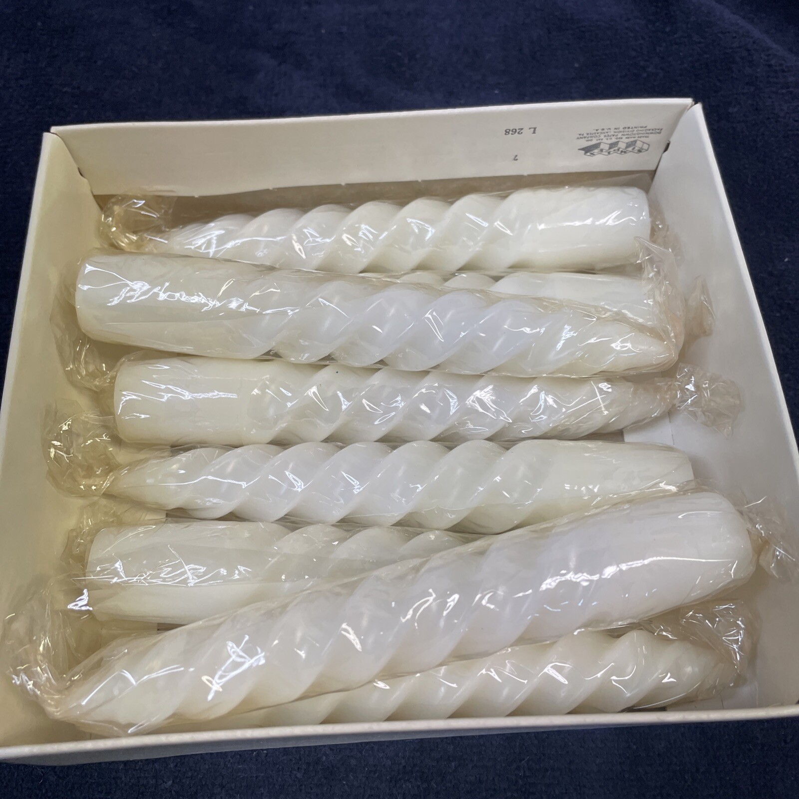 10 Count Box of 5 1/2 Inch White Spiralite Candles Wrapped In Original Pkg & Box