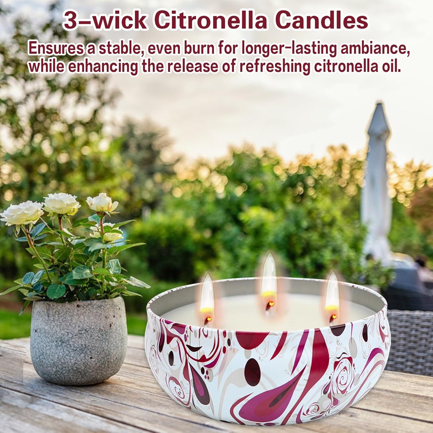 Outdoor Citronella Candle, Large 3 Wick Citronella Candle, Natural Soy Wax