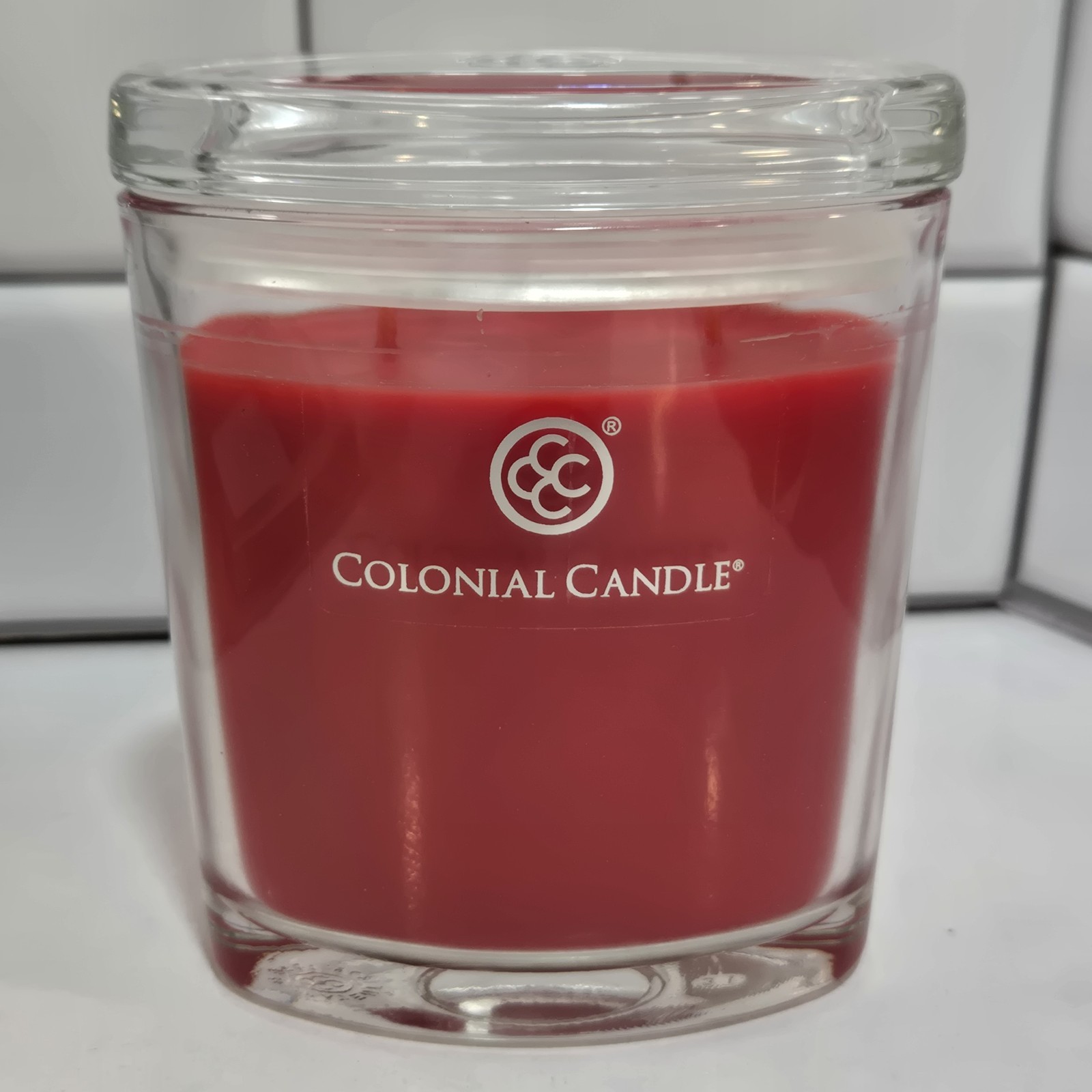 Colonial Candle 2 Wick “Red Rouge” 8oz Glass Oval Jar Holly Berry Scent Holiday