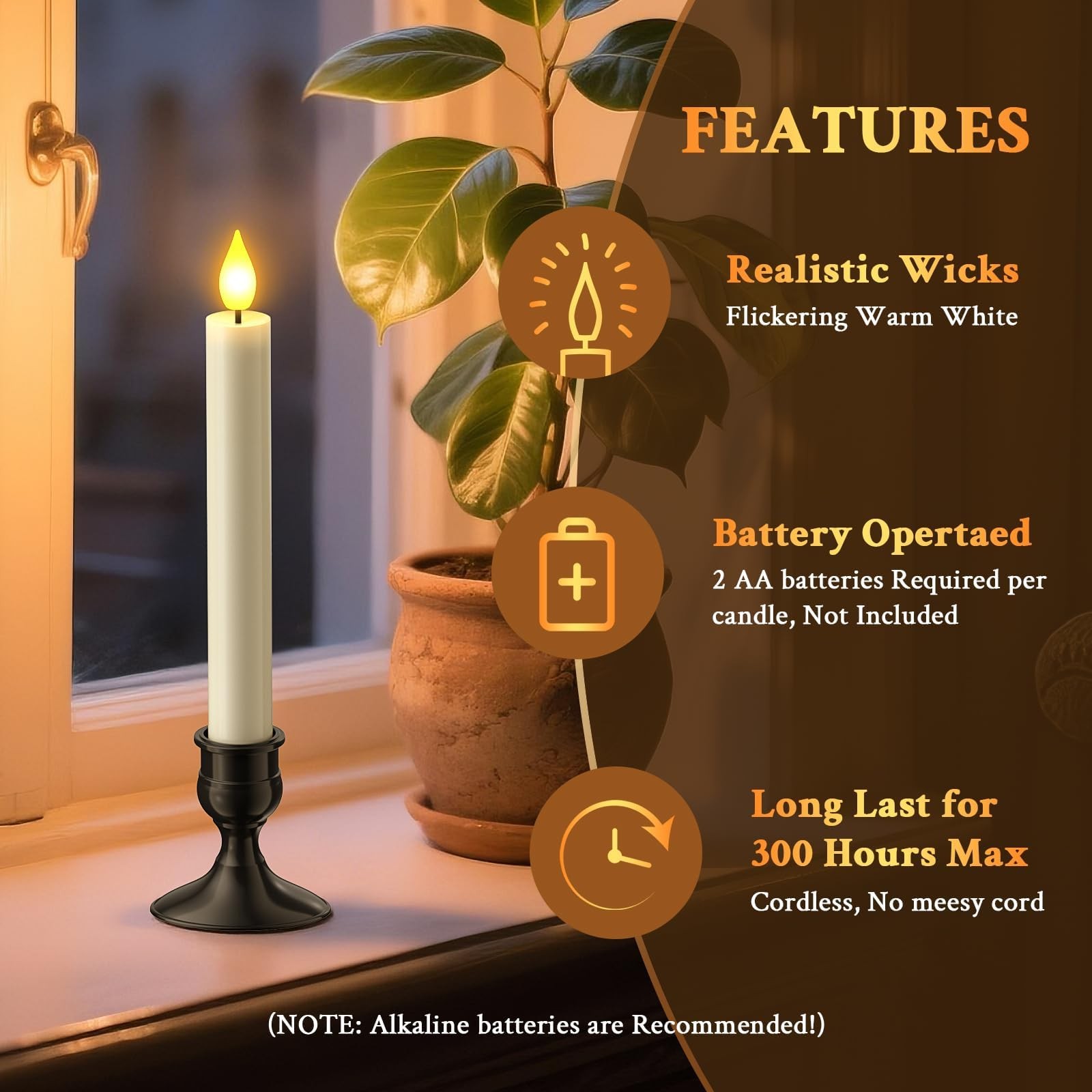 Window Candles Sensor Dusk To Dawn LED Christmas Flickering Cordless 10 PCS