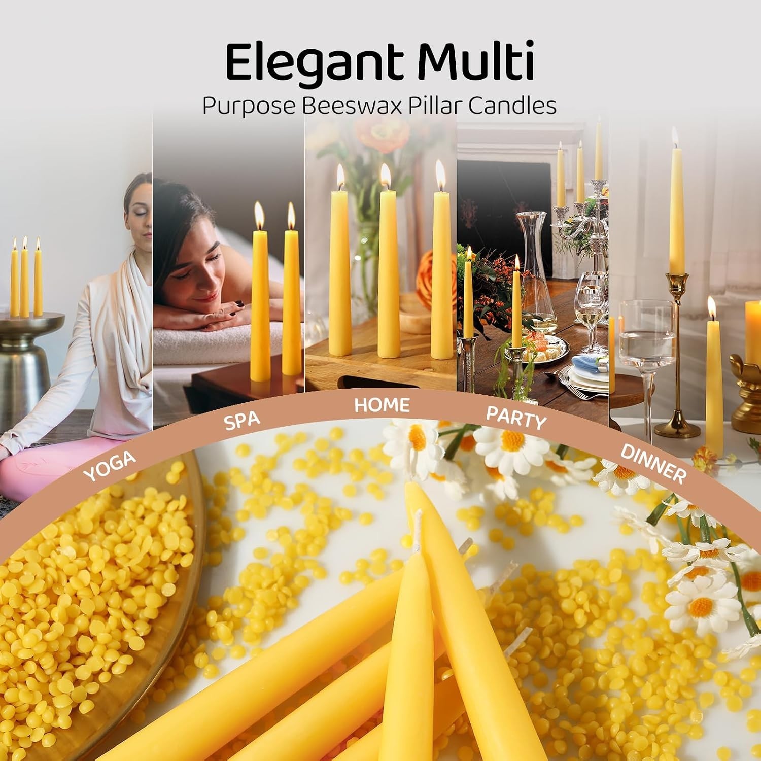 Handmade Beeswax Taper Candles – Elegant 6 Pack for Wedding, Prayer, or Home