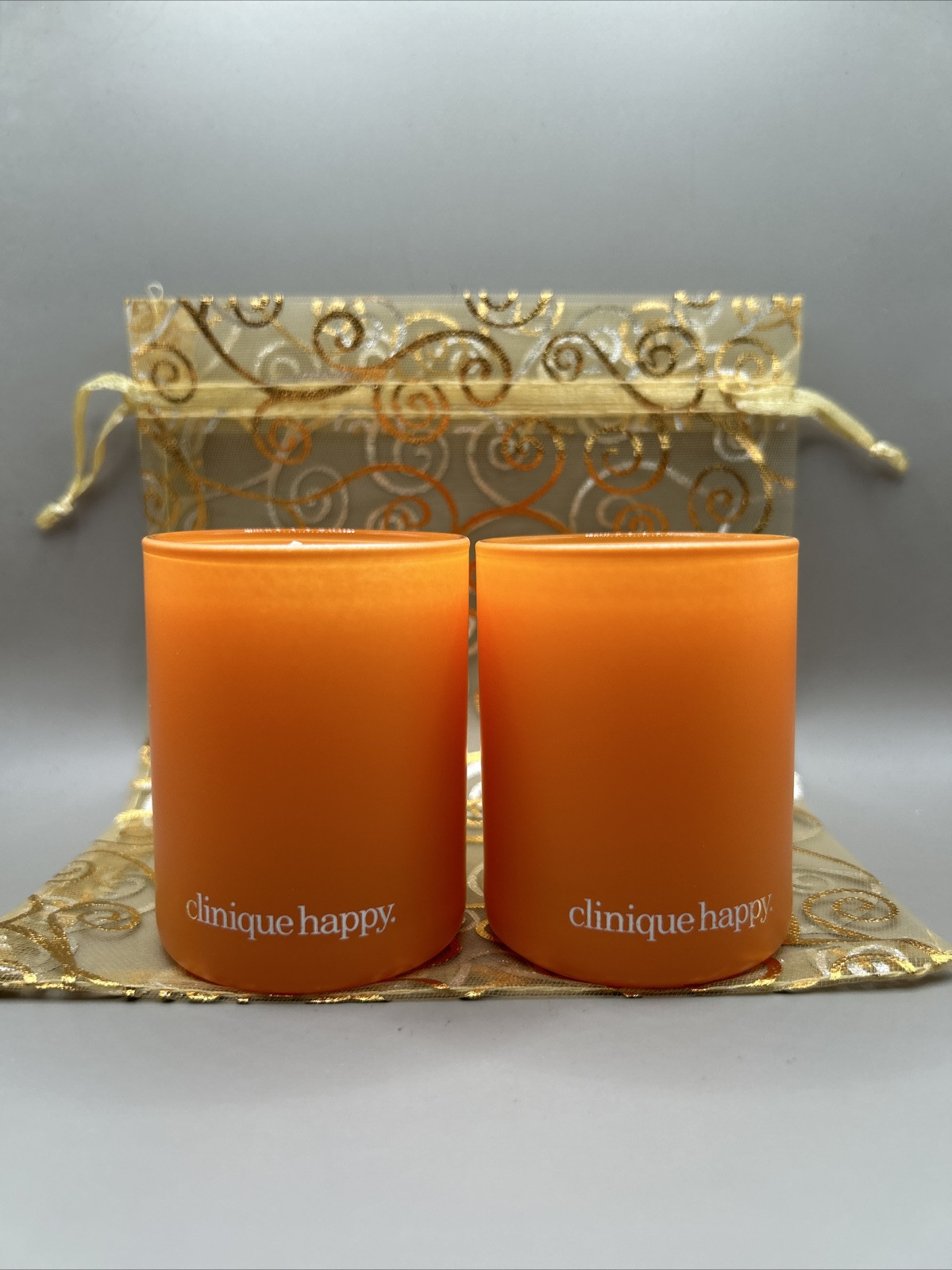 Clinique Happy Scented Home Candle Small Size NEW Set Of Two & Organza Bag