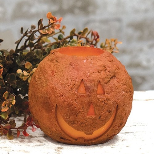 NEW PRIMITIVE HALLOWEEN JACK O LANTERN CANDLE 4″x3.5″ ROUND LED Timer FALL