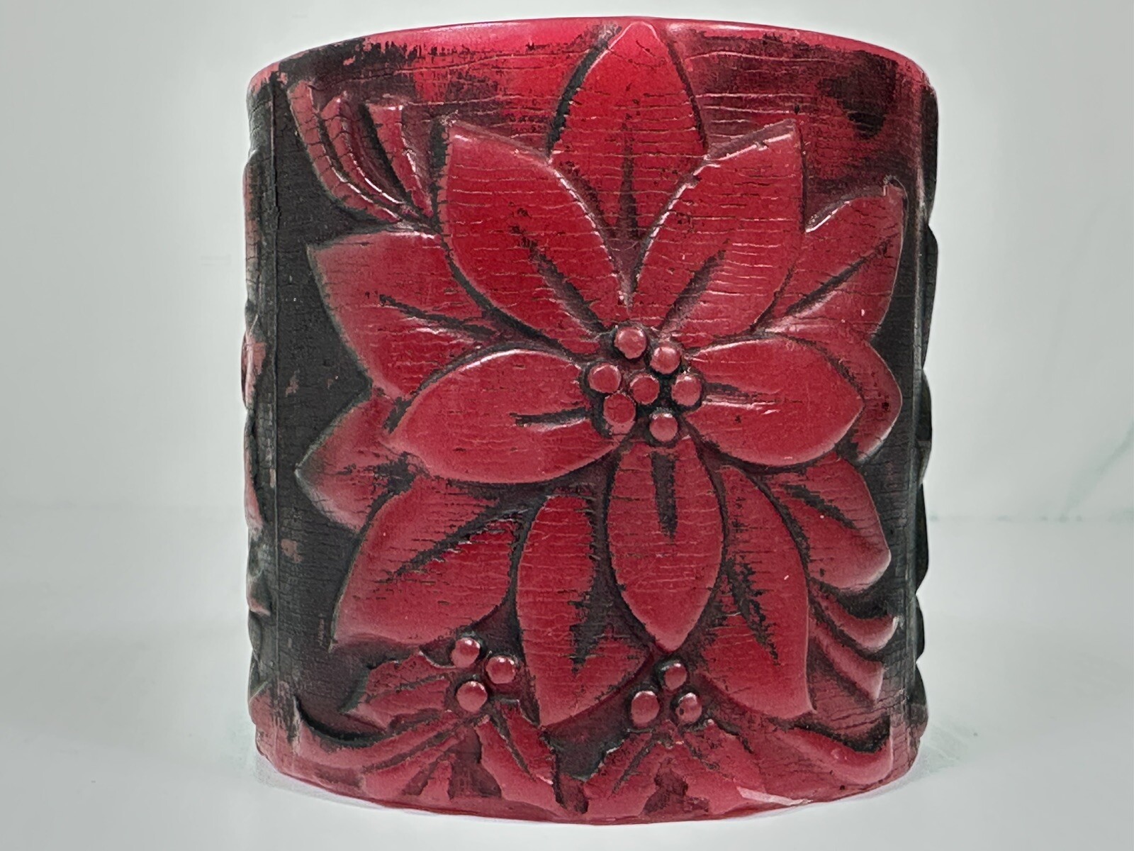 Vintage Poinsettia Pillar Candle Antique Red Floral Design Colonial Candle Box