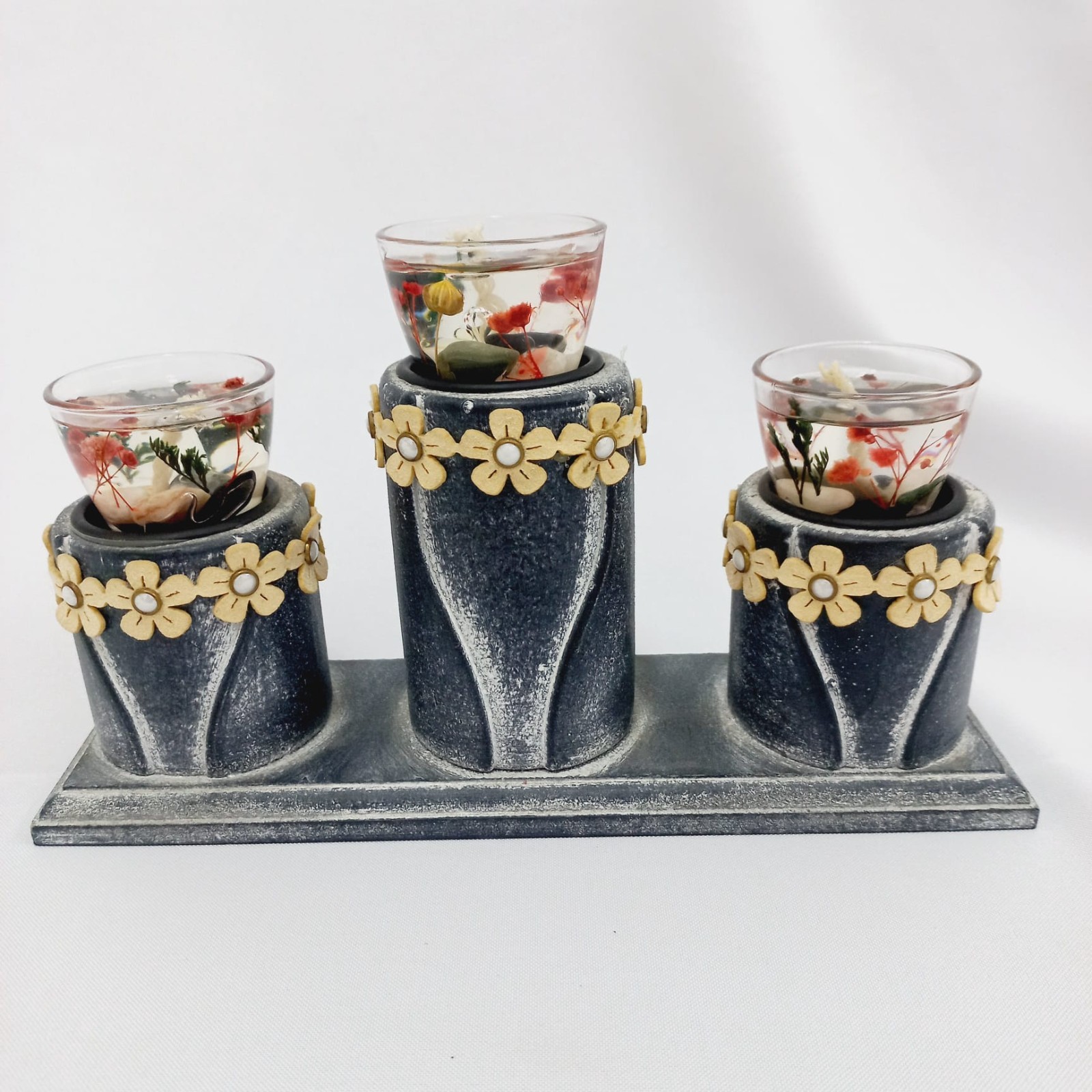 Handmade Botanical Gel Candles Set Vintage Style Antique Look Stand Clear Cups