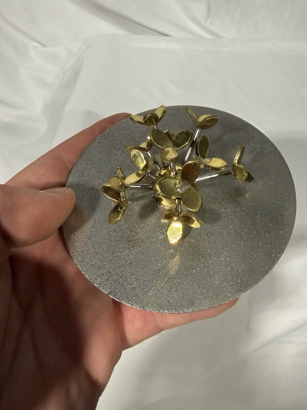 MICHAEL ARAM Gold Candle Replacement Lid, Art Sculpture Signed Flower