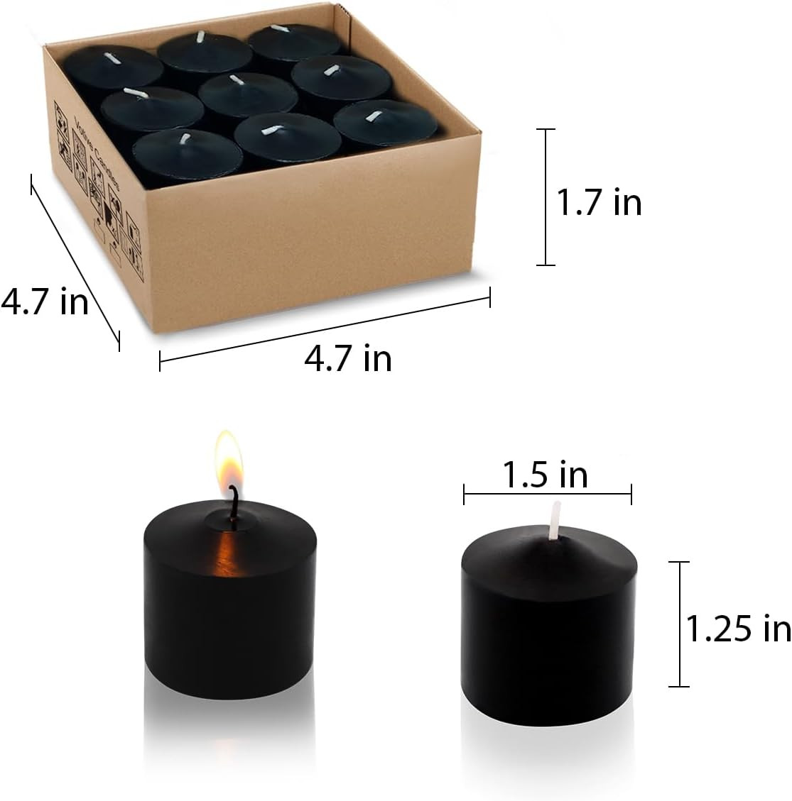 Black Votive Candles, 9 Packs Unscented Small Votives for Halloween, Wedding, Ho