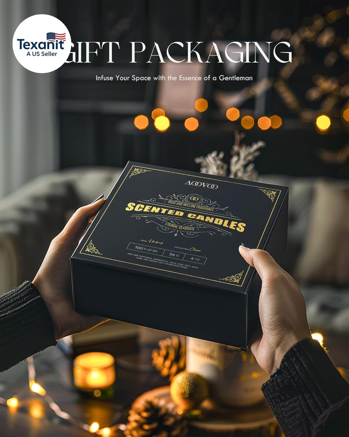 Scented Candles for Men – 4 Pack Candles for Home Scented, 36Oz Soy Wax, 200 Hou
