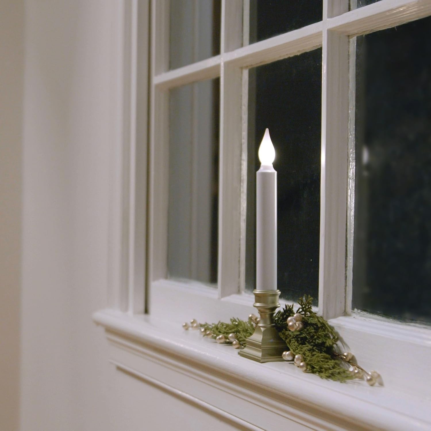 Bright LED Window Candles with Timer – Cordless & Stylish Pewter Finish – 4 Pack