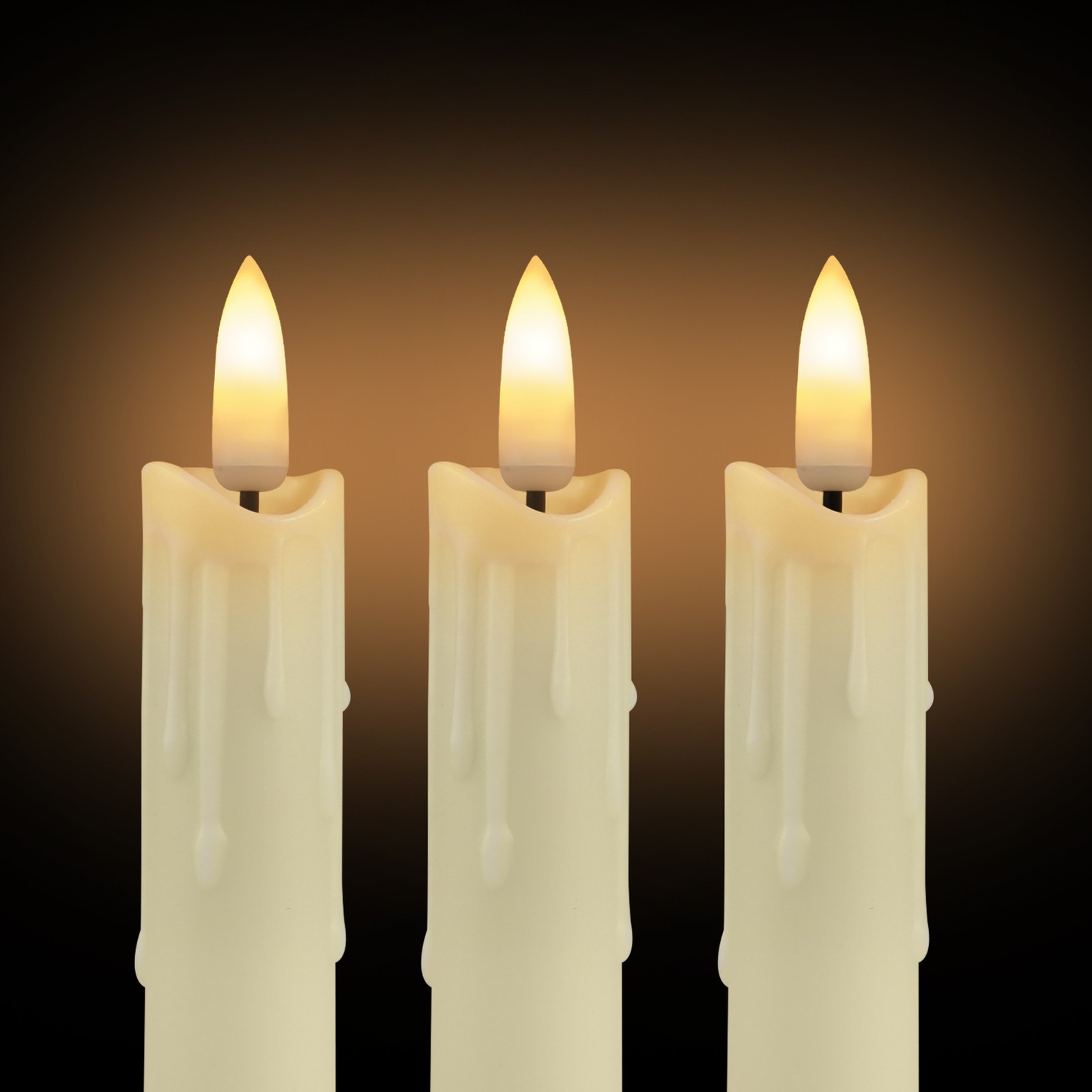 Set of 6 LED Flameless Flickering Taper Candles light with Holders Timer Remote