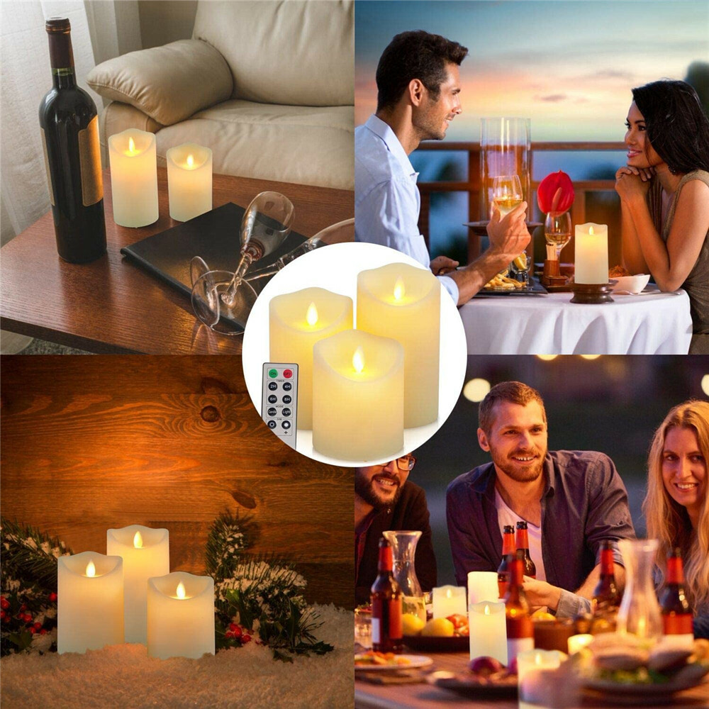 LED Flameless Candles Wax Pillar Battery Operated Candle Remote Control Timer