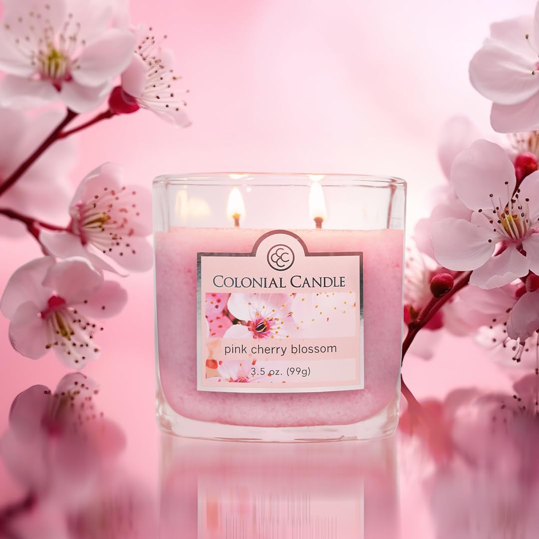 Pink Cherry Blossom Scented Jar Candle 2 Wick, 3.5 oz Mottled Wax