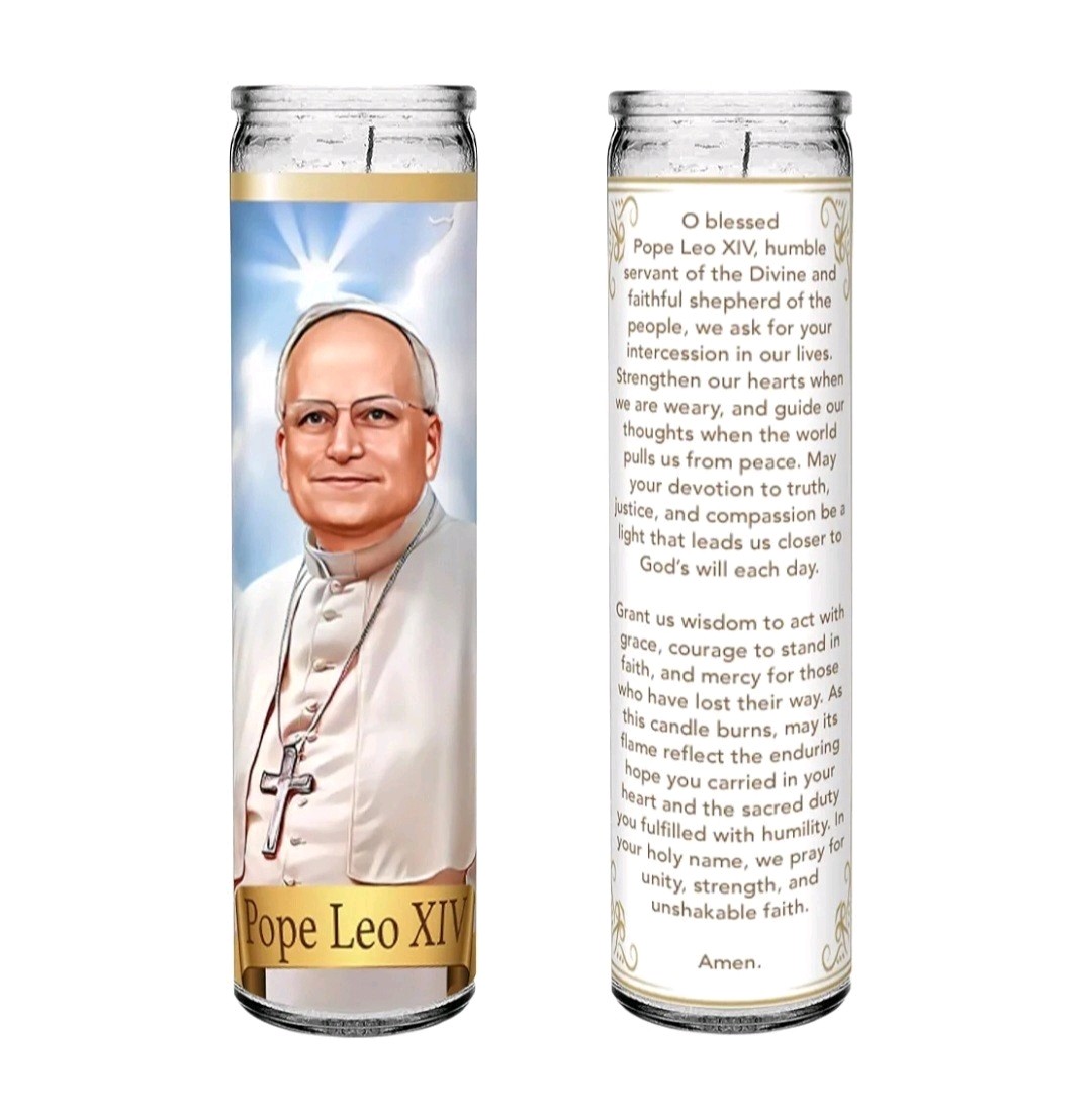 Pope Leo XIV Devotional Altar Candle with Prayer – Catholic, Prevost, Cardinal