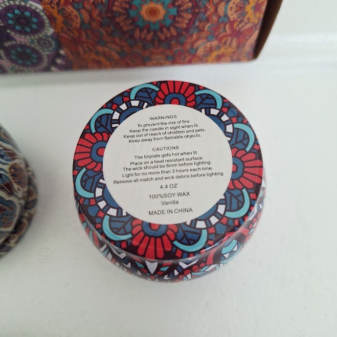 4-Pack Scented Soy Wax Candles in Decorative Mandala Tins Gift Set 4.4oz Each