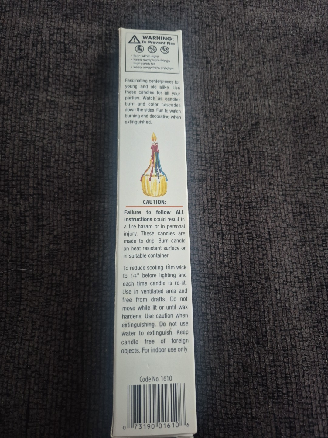 Color Drip Candles/ 9 1/2in Tall/ 1 Box(2pk) /NEW