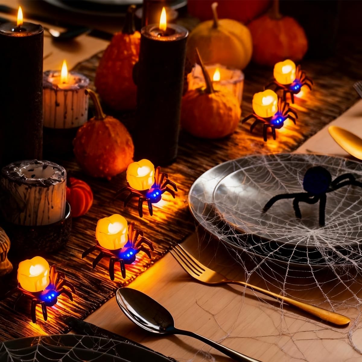 6 Pack Halloween Flameless LED Candle Lights, 3D Spider LED Tealight Candles …
