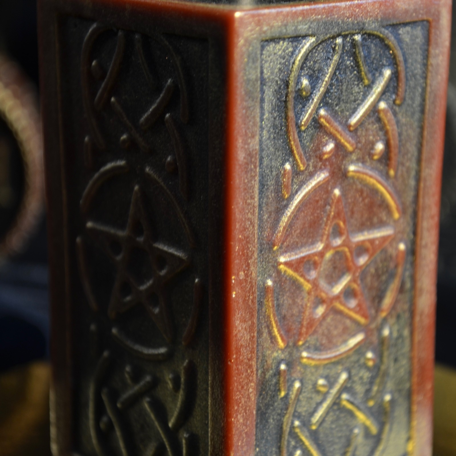 Pentagram Beeswax Pillar Candle Hand Painted Gold Occult Altar Decor Witchy Gift