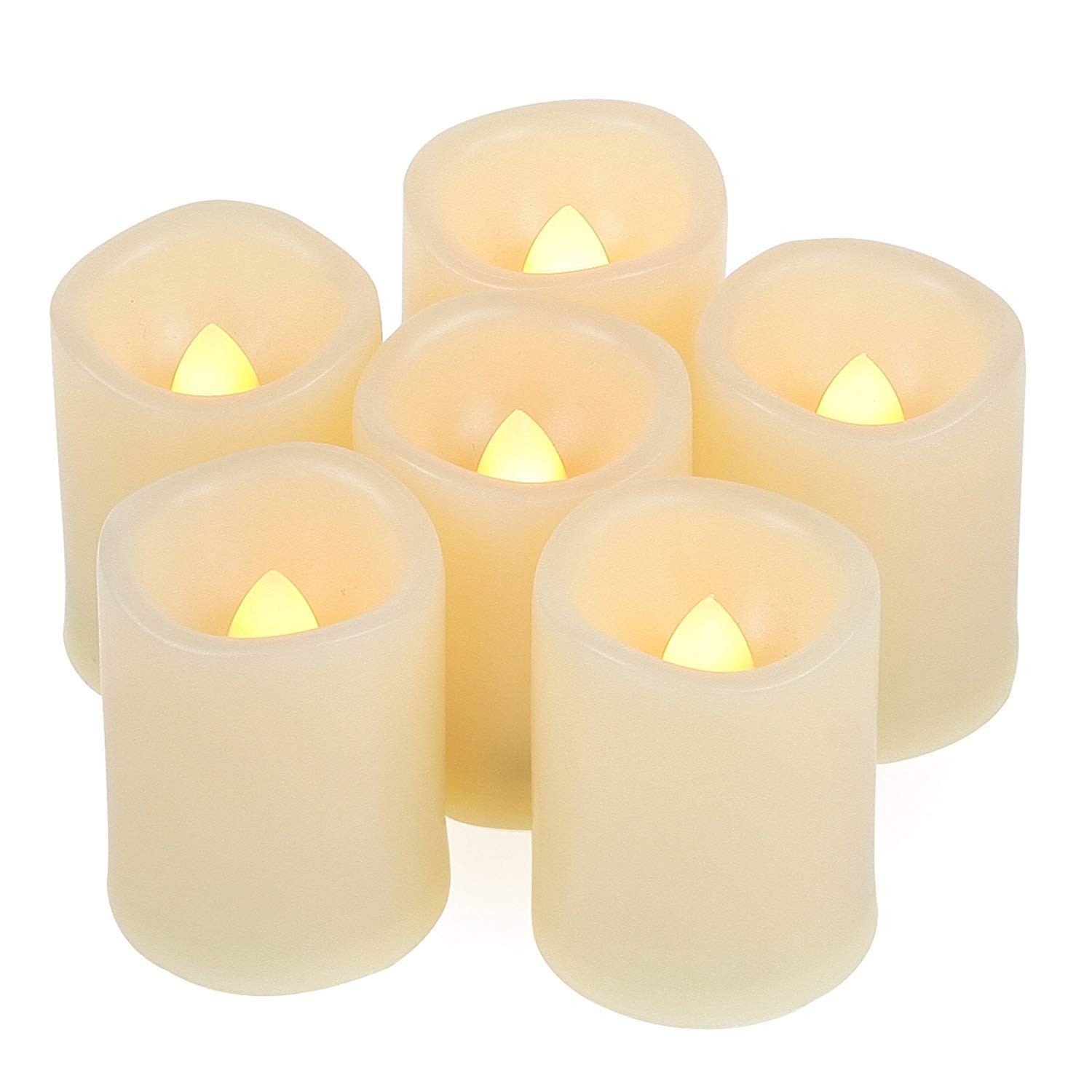 Flameless Flickering LED Votive Tealight Candles Battery Operated with Timer / 6